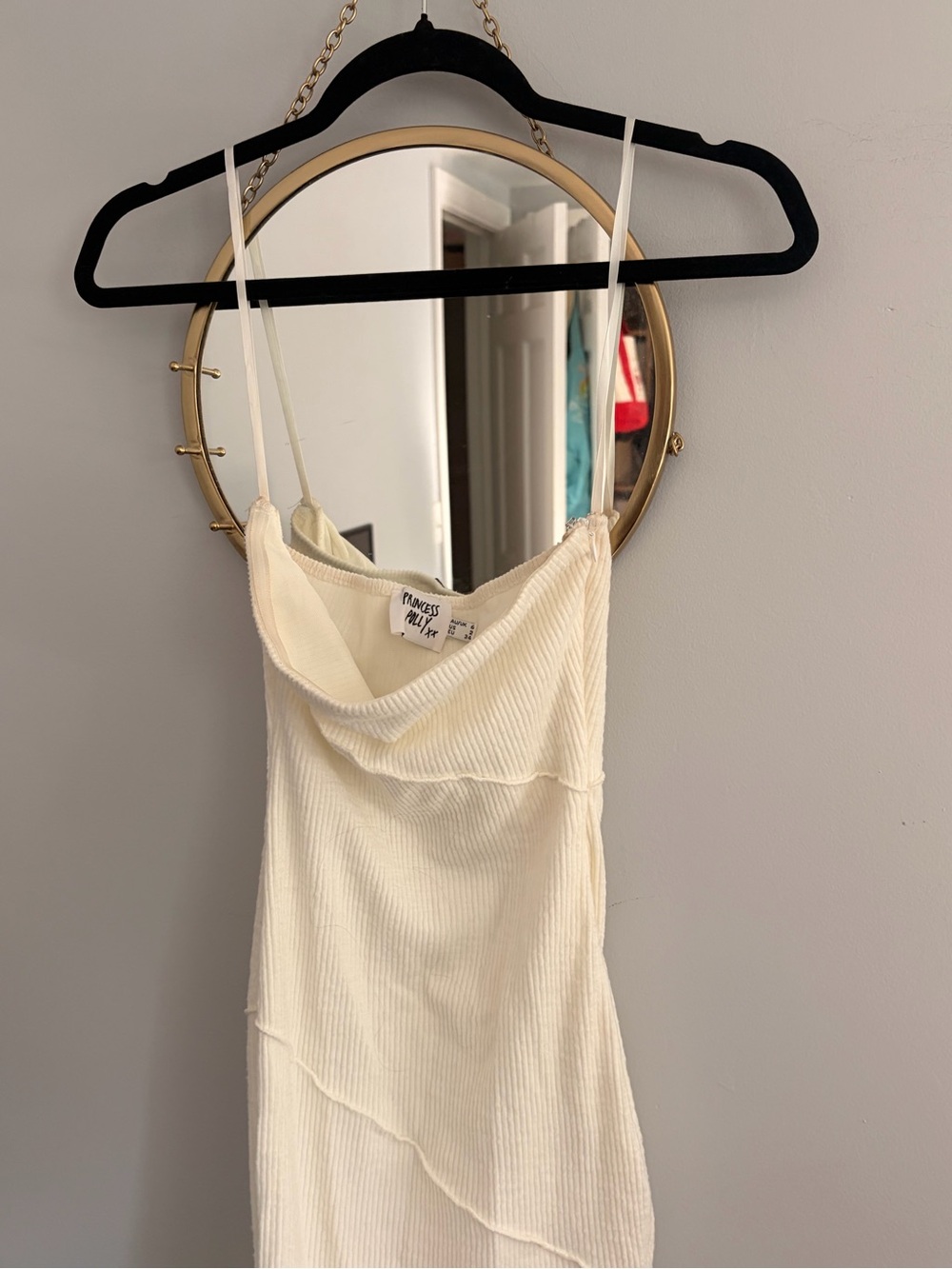 Princess Polly Cream Ribbed Maxi Slip Dress